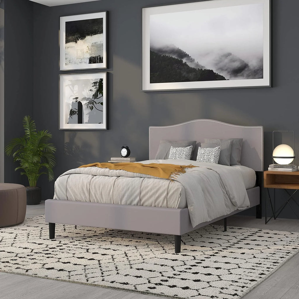 Upholstered Full Size Headboard Light Gray Fabric O79362