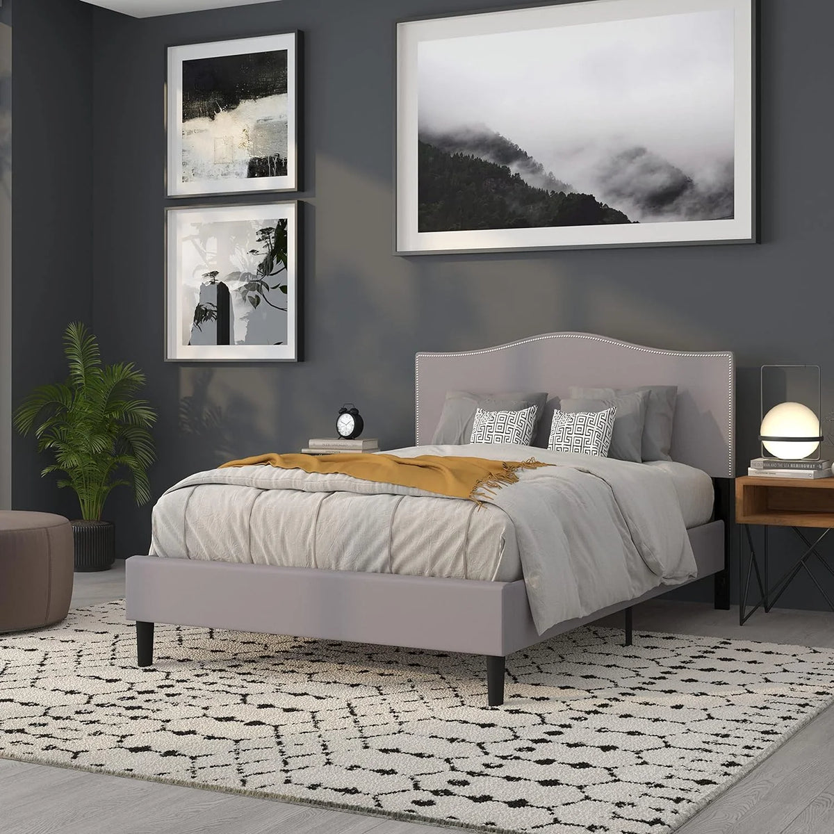 Upholstered Full Size Headboard Light Gray Fabric O79362