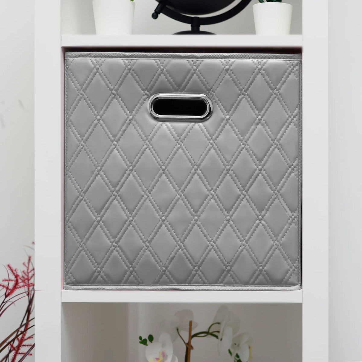 Gray Foldable Faux Leather Storage Cube Bins Set of Four D103