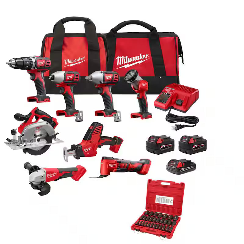 18V Cordless Combo Kit 8-Tool with Batteries Charger Tool Bags Impact Socket Set Y42192