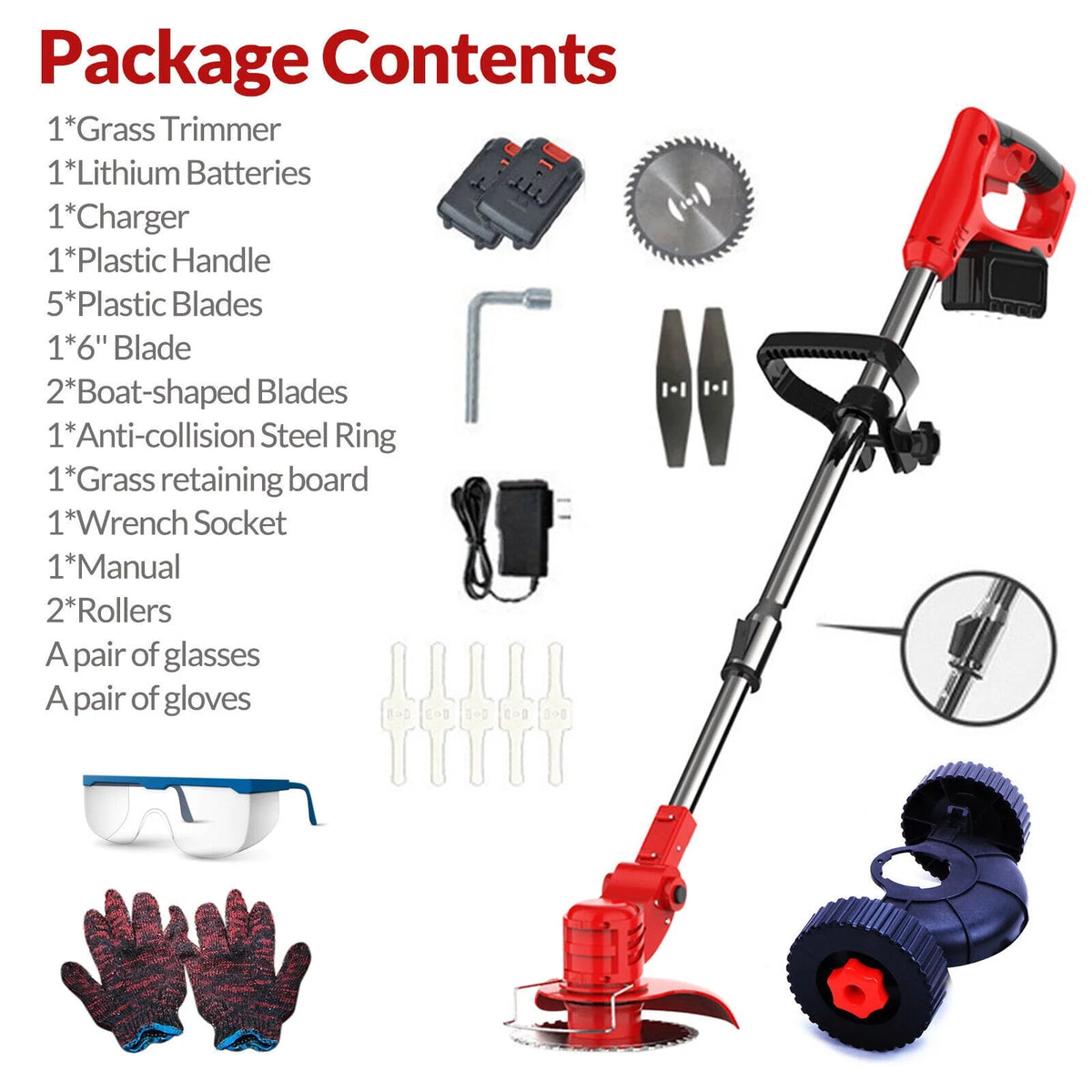 Cordless Electric Grass Trimmer with Wheels A699