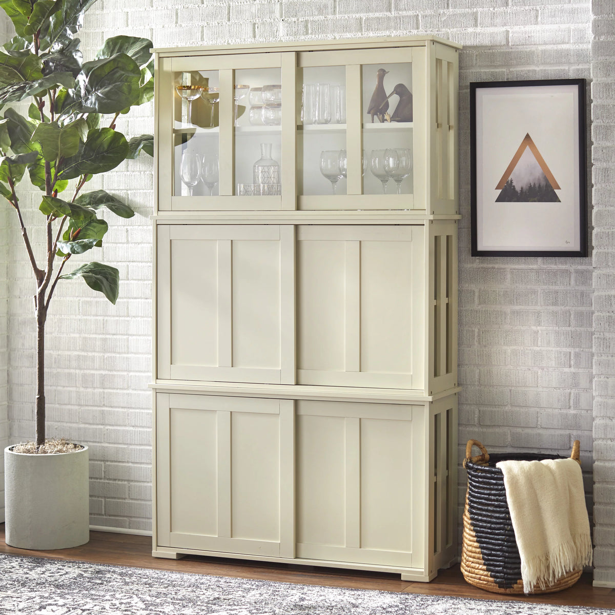 Antique White Stackable Storage Cabinet A871989