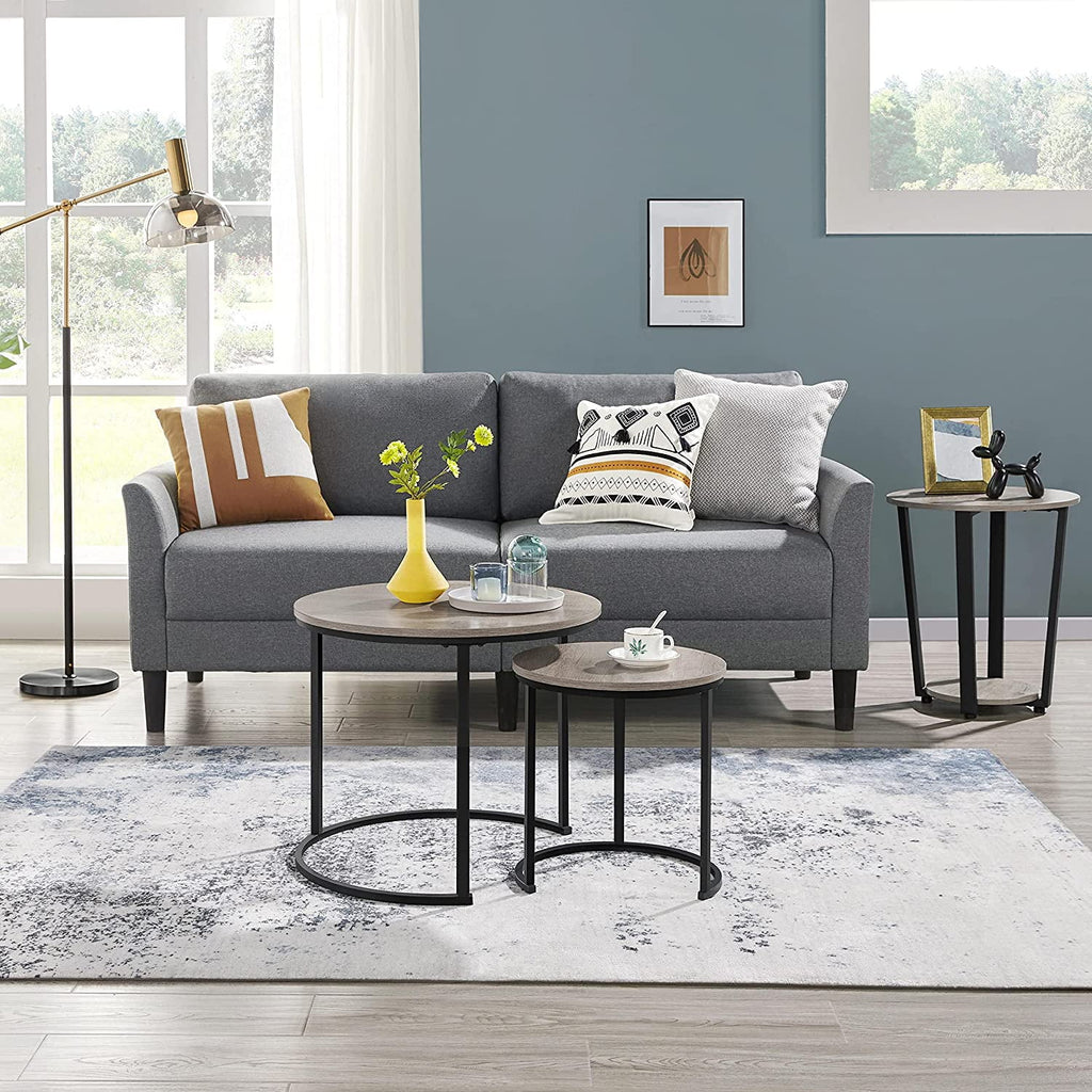 Coffee Table Set of 2 Round Wooden Metal Z5080