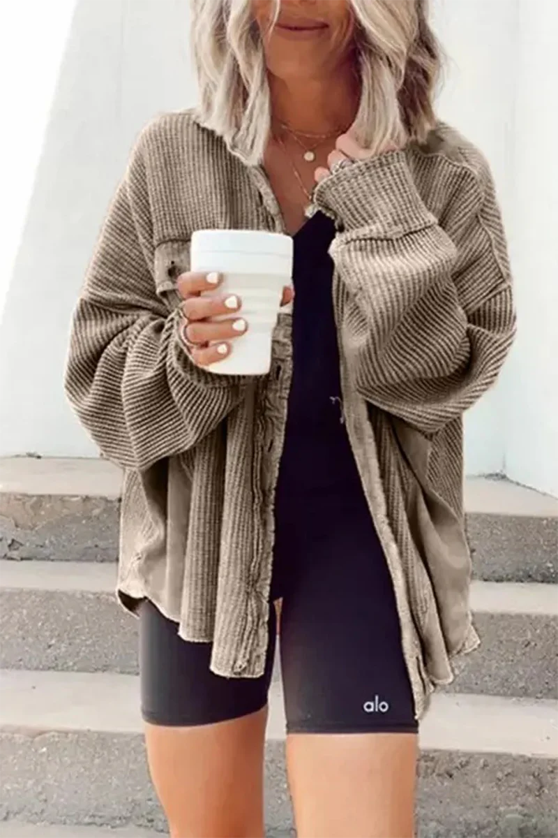 Solid Patchwork Turndown Collar Outerwear S45999