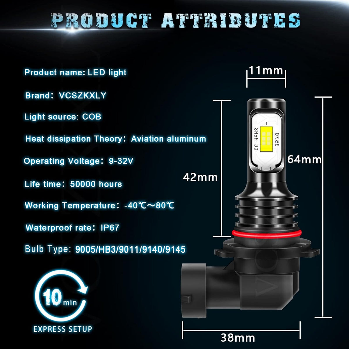 9005 9006 9145 LED Headlight Bulbs, 6 Bulbs R617