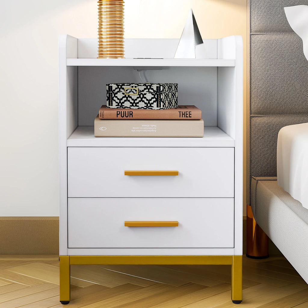White 3 Drawer Side Table with Charging Station R3198