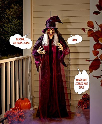 Animated Halloween Witch with Sound Activation and Red Eyes Q512995