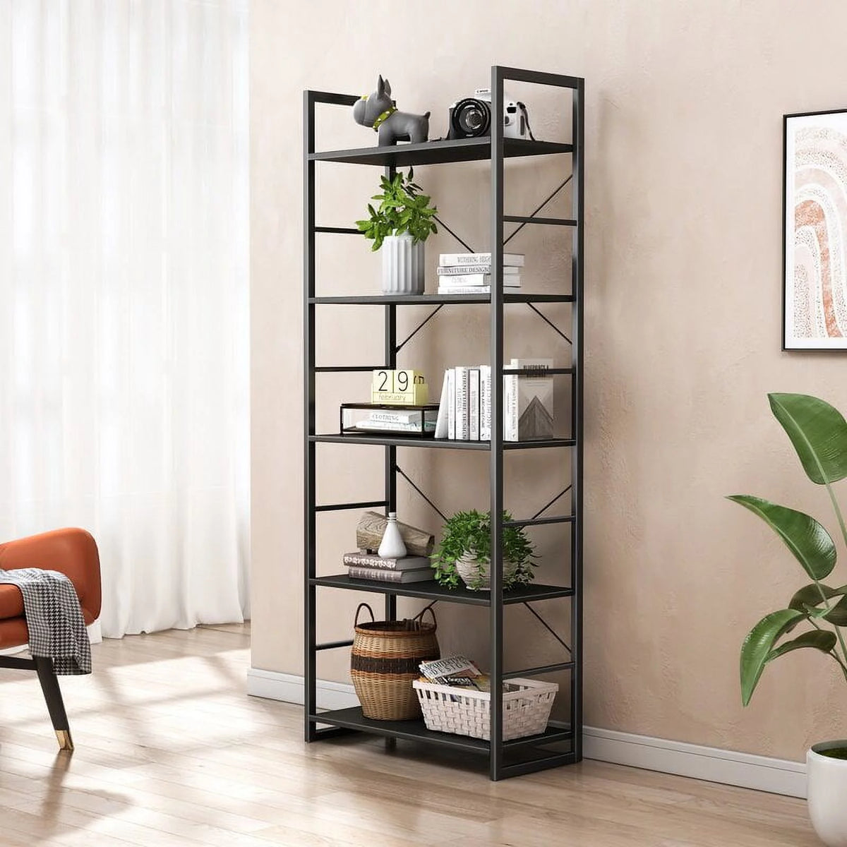 Black 5 Tier Metal Ladder Bookshelf M938659