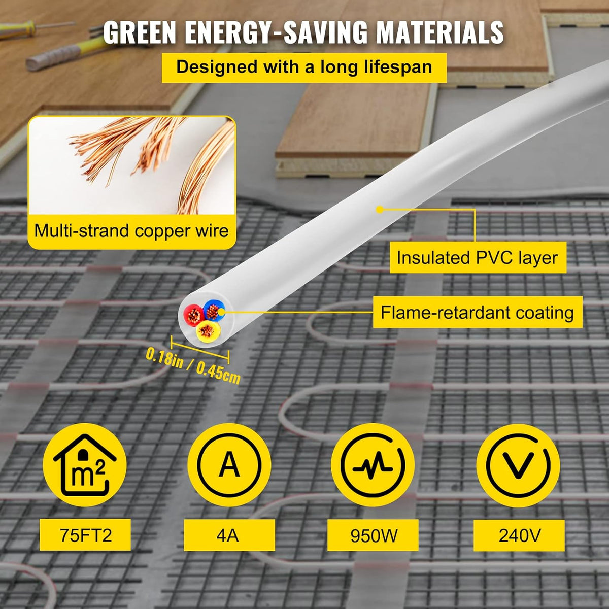 75 Square Feet Floor Heating Cable with Temperature Control Panel I758