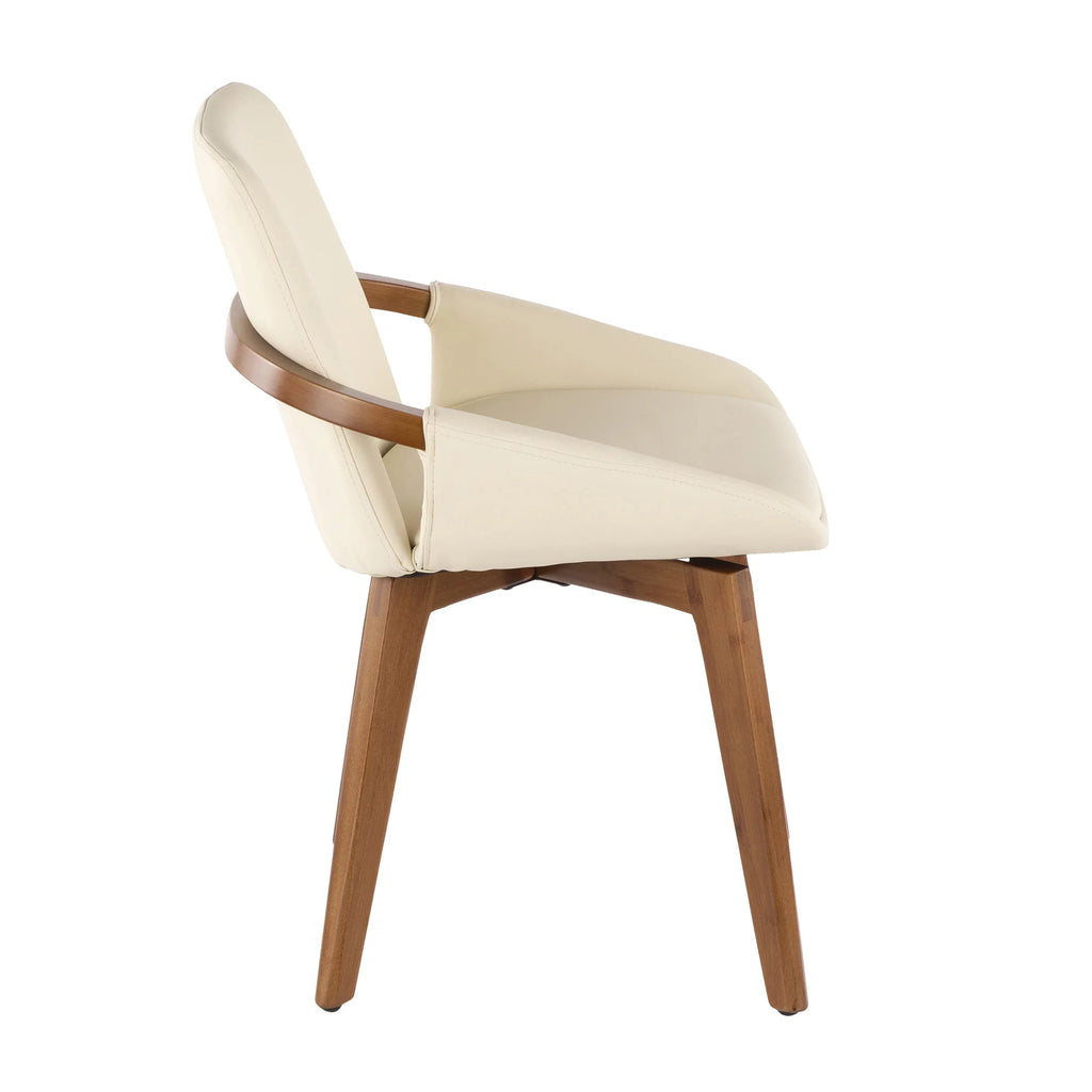 Mid-Century Chair in Walnut and Cream Faux Leather I822368