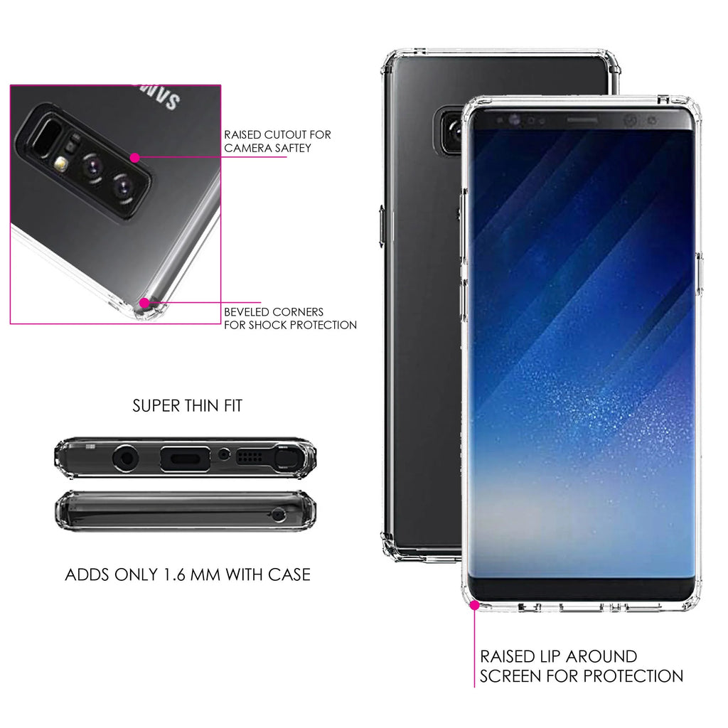 Clear Shockproof Hybrid Case for Samsung Galaxy Note 8 with Tempered Glass Screen Protector P361126