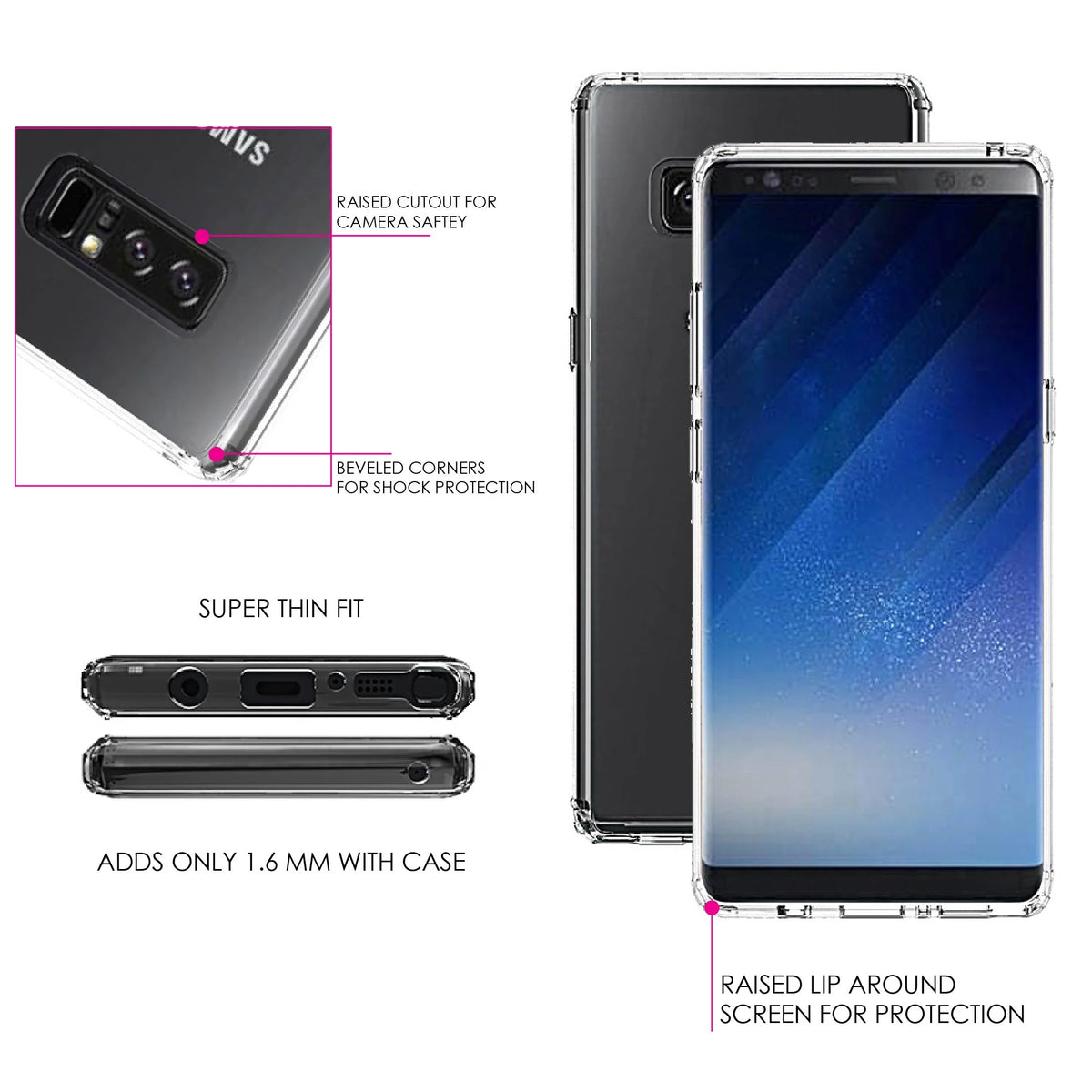Clear Shockproof Hybrid Case for Samsung Galaxy Note 8 with Tempered Glass Screen Protector P361126
