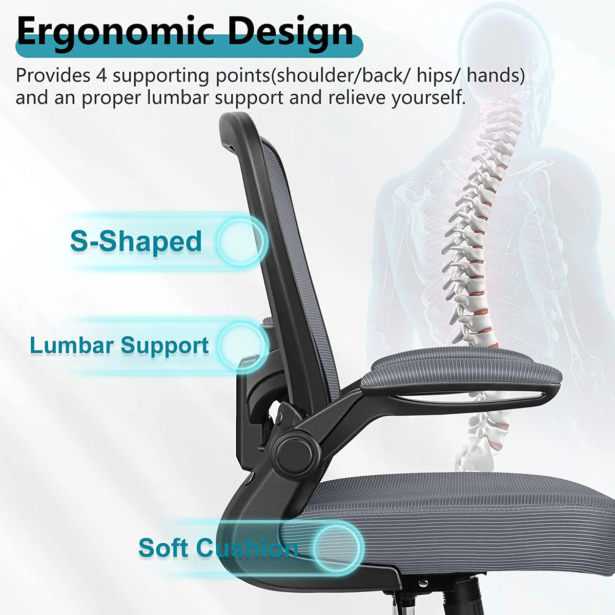 Grey Ergonomic Mesh Office Chair with Lumbar Support W60081