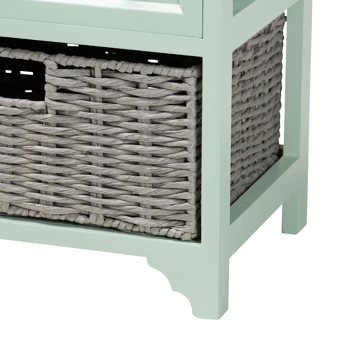 Oak Brown and Mint Green Wood 3-Drawer Storage Unit with Baskets U122