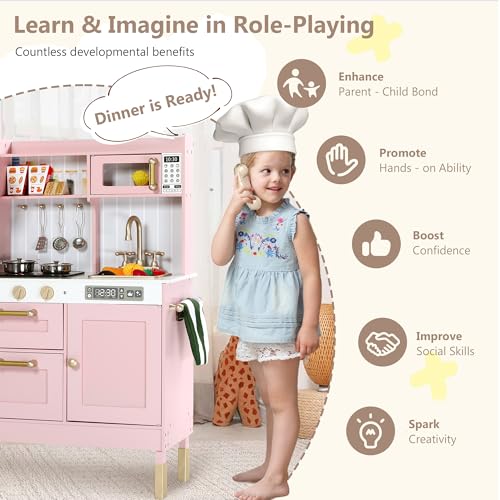 Wooden Kids Play Kitchen Toy Set with Real Sounds, White X85969