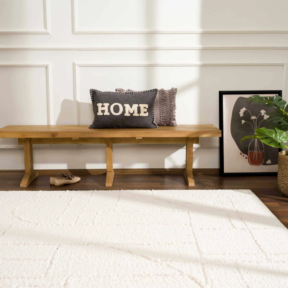 Cream White Plush Pile Area Rug Y23660