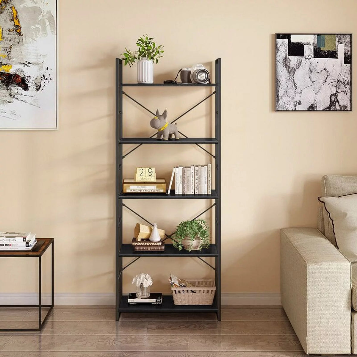 Black 5 Tier Metal Ladder Bookshelf M938659