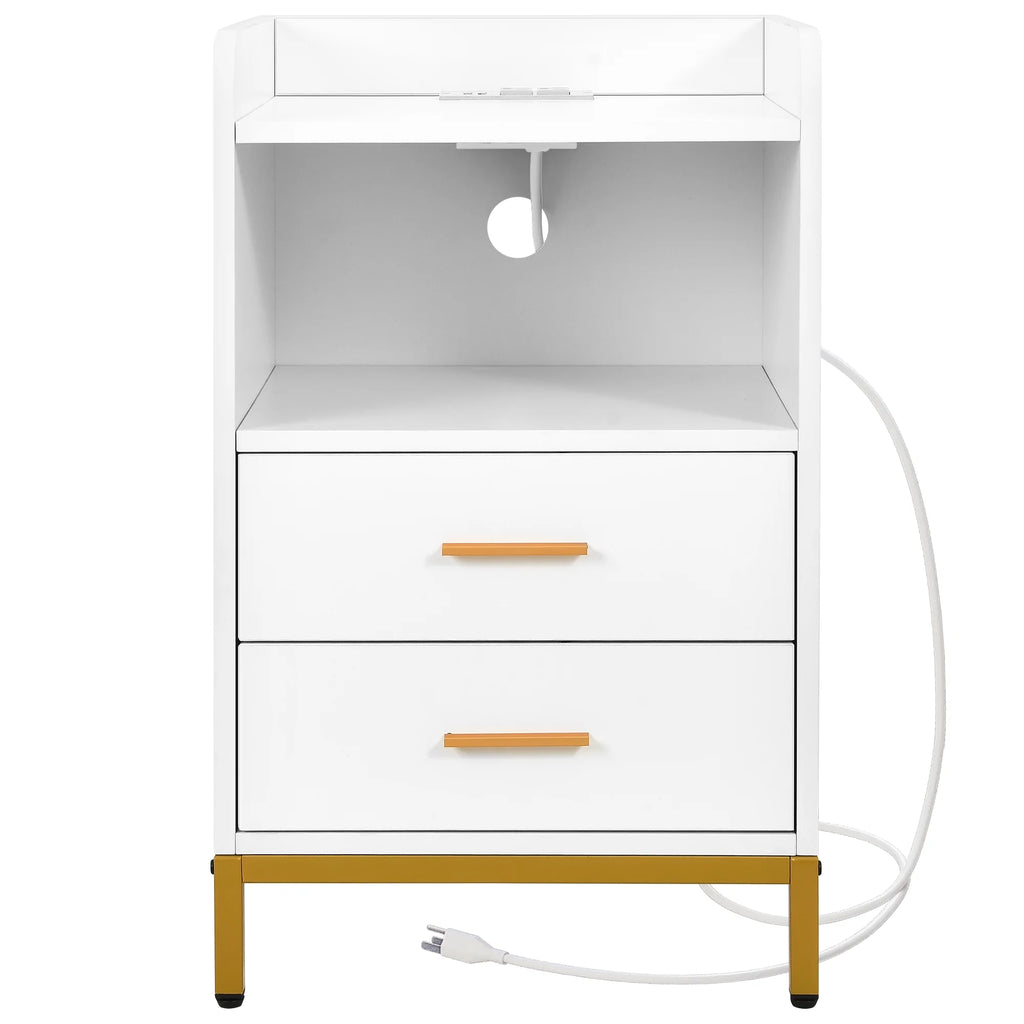 White 3 Drawer Side Table with Charging Station R3198
