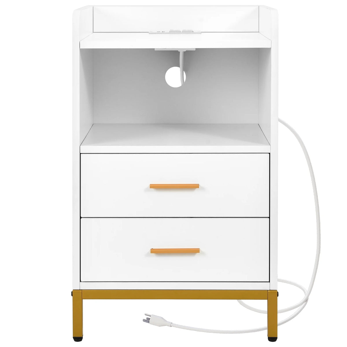 White 3 Drawer Side Table with Charging Station R3198