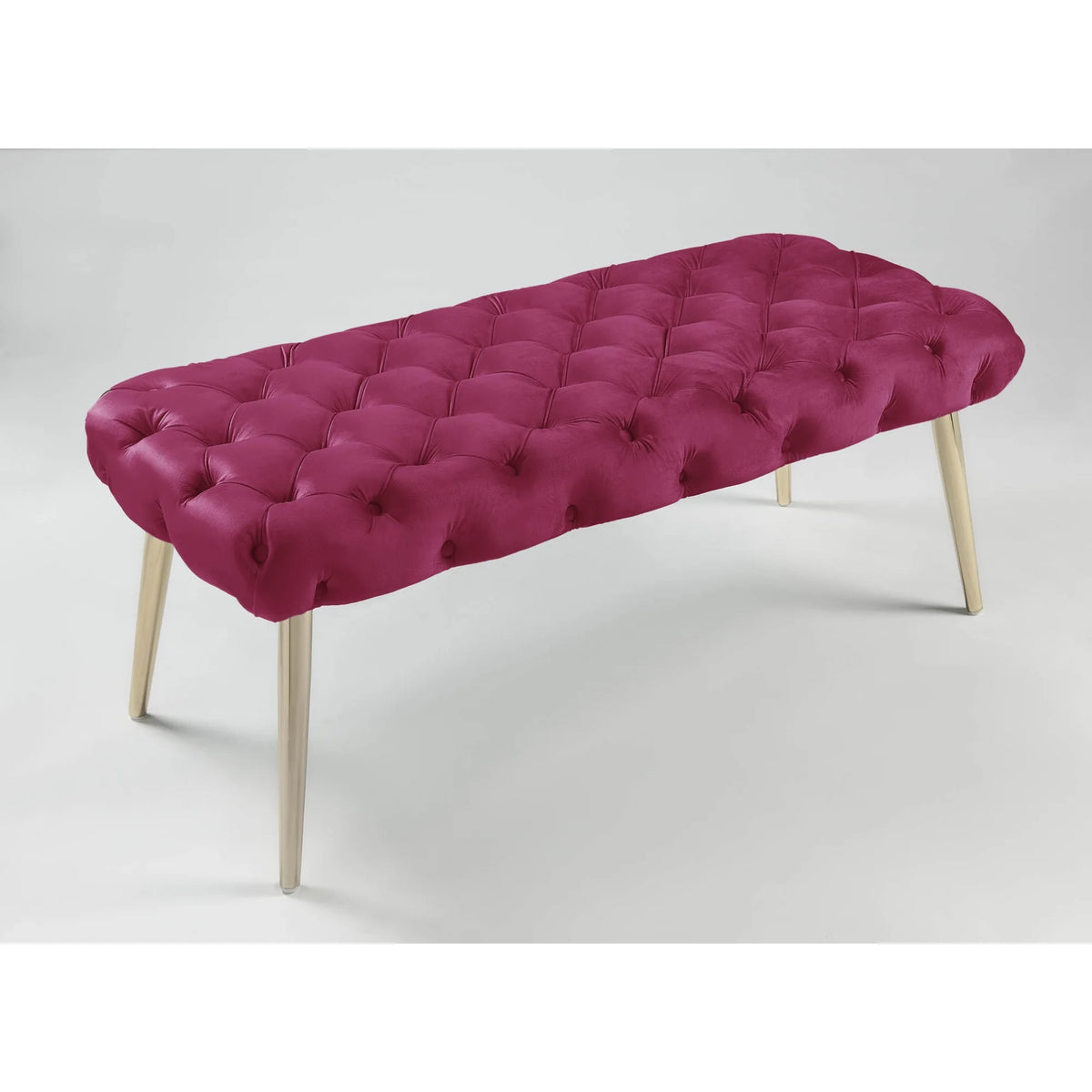 Fuchsia/Gold Velvet Bench with Metal Legs I680934
