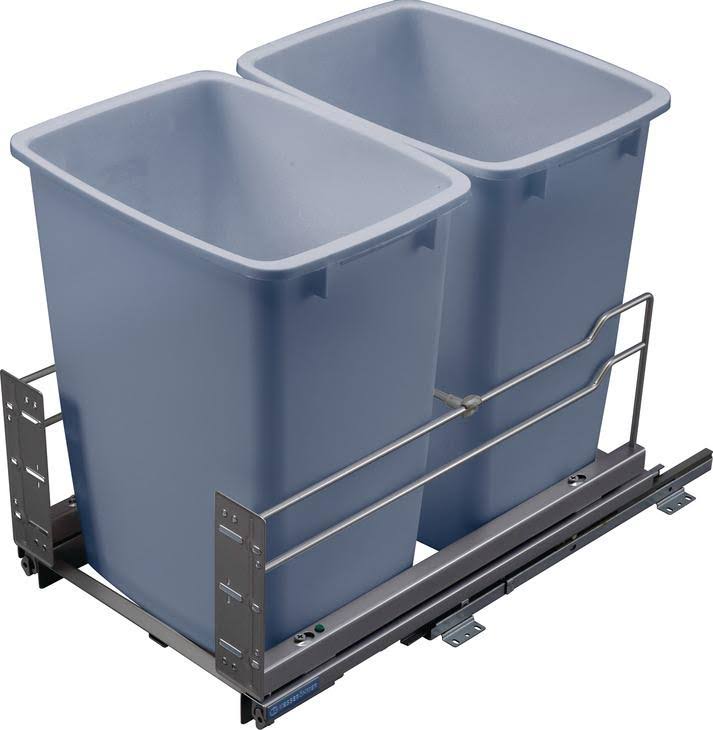 Double Waste Bin Pull Out Soft Close 2 x 52 Quarts Silver Frame Grey Bin T633751