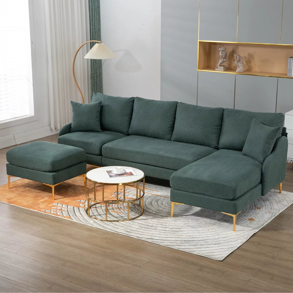 110'' Wide Reversible Chaise U-Shape Sectional Sofa Green Polyester Blend S8988