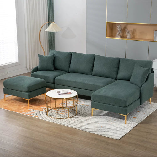 110'' Wide Reversible Chaise U-Shape Sectional Sofa Green Polyester Blend S8988