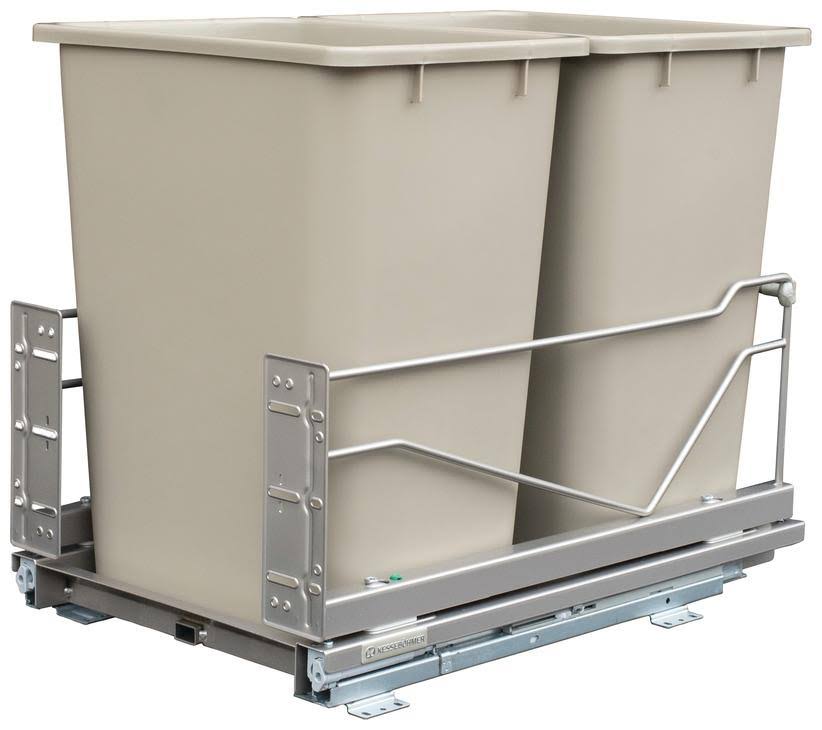 Double Waste Bin Pull Out Soft Close 2 x 52 Quarts Silver Frame Grey Bin T633751