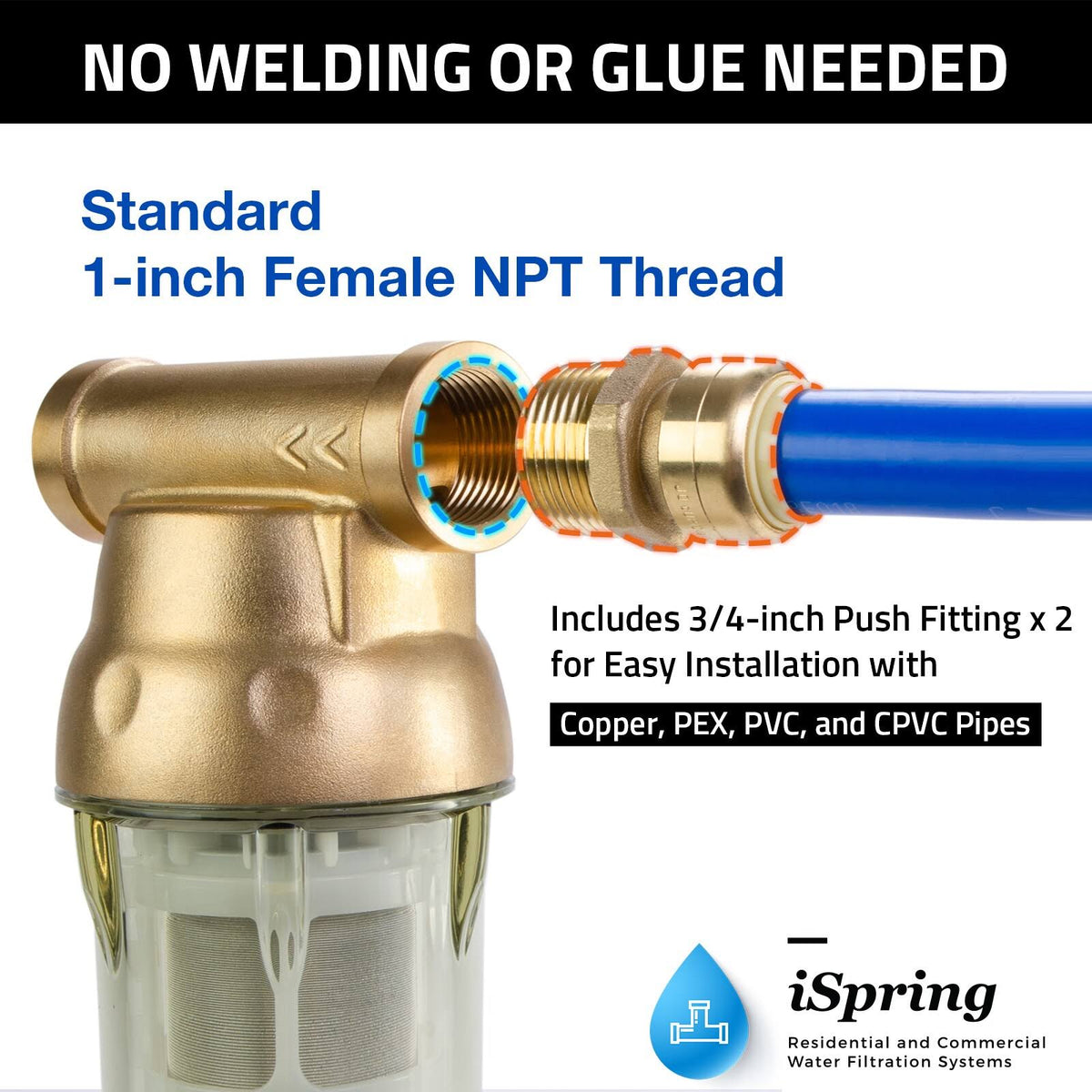 50 Micron Spin-Down Sediment Water Filter with Brass Top Clear Housing E501