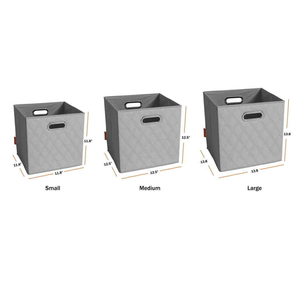 Gray Foldable Faux Leather Storage Cube Bins Set of Four D103