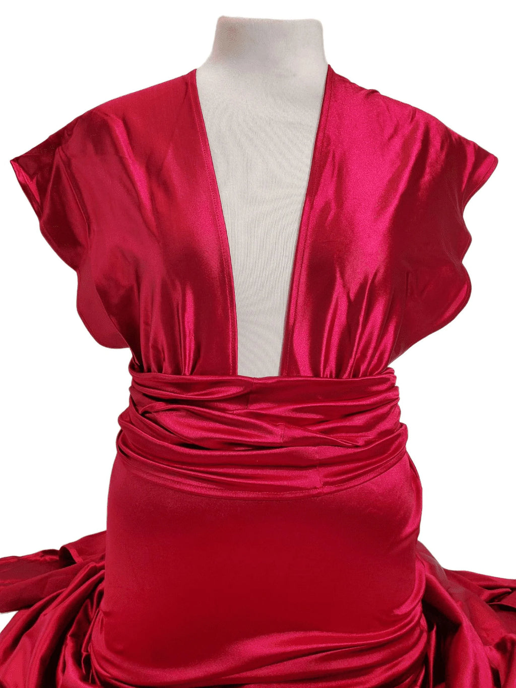 Red Medium V Neck Sleeveless Long Halter Dress A5975