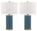 Teal Cylinder Shaped Lamp Set of 2 P1065