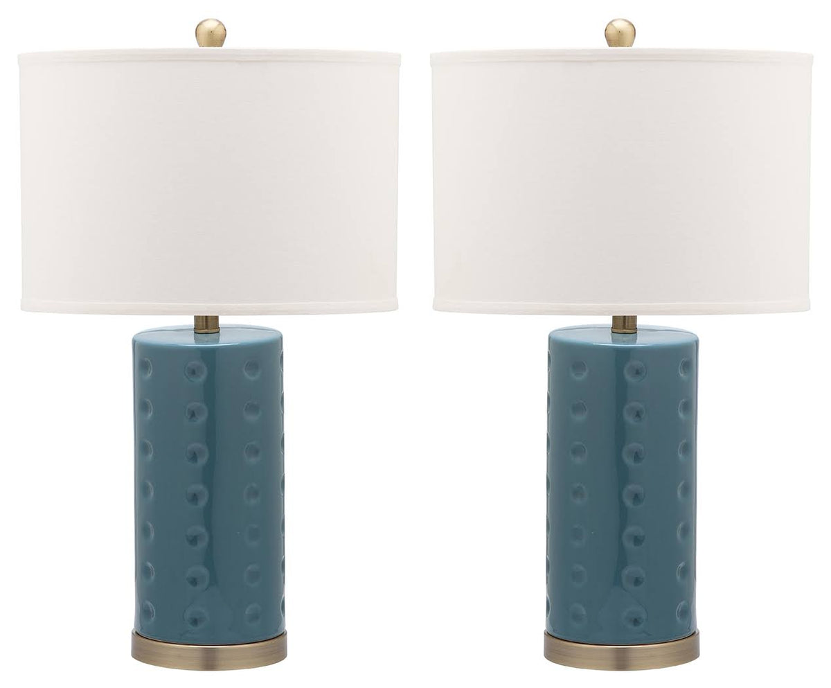 Teal Cylinder Shaped Lamp Set of 2 P1065