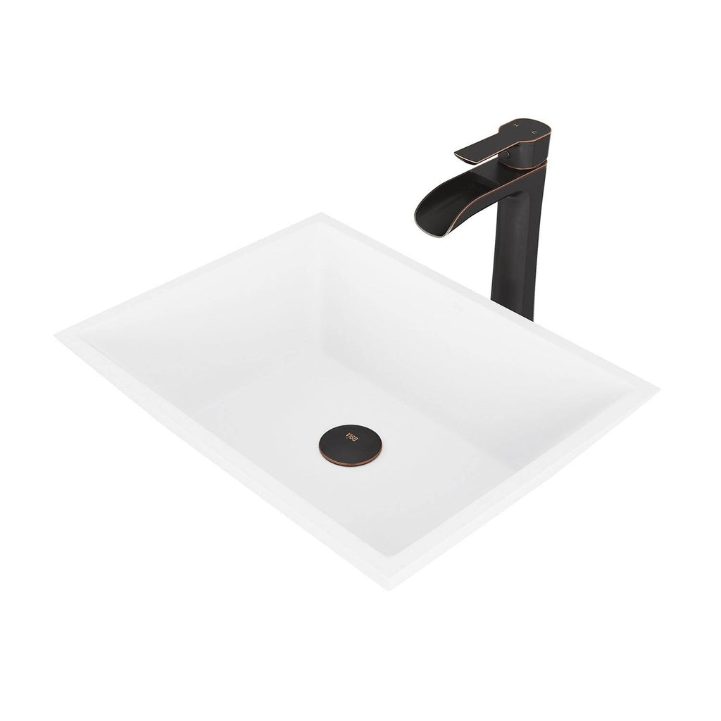 Matte Stone Vessel Bathroom Sink with Vessel Faucet in Antique Rubbed Bronze E501916