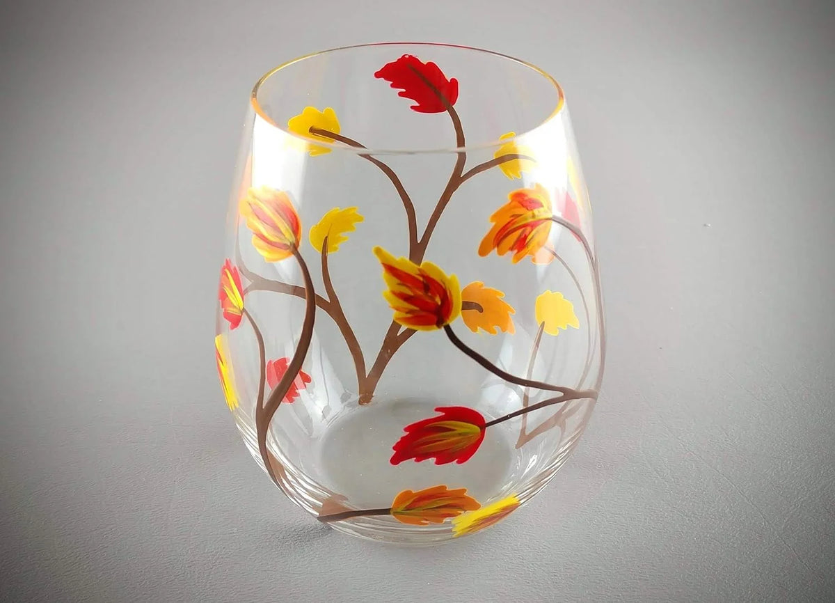 Stemless Hand Painted Wine Glass 18 Ounce W96412