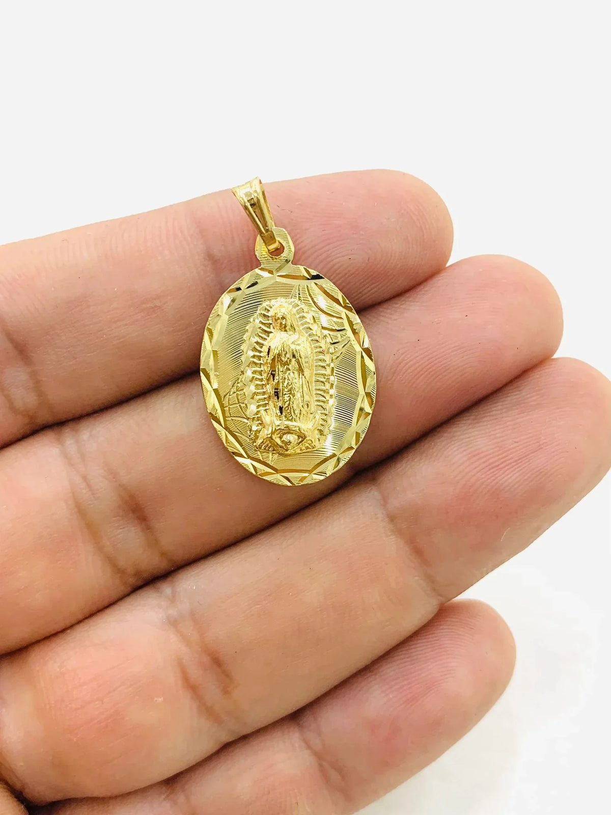 14K Gold Filled Virgen de Guadalupe Necklace Pendant 26x18mm 20" D989