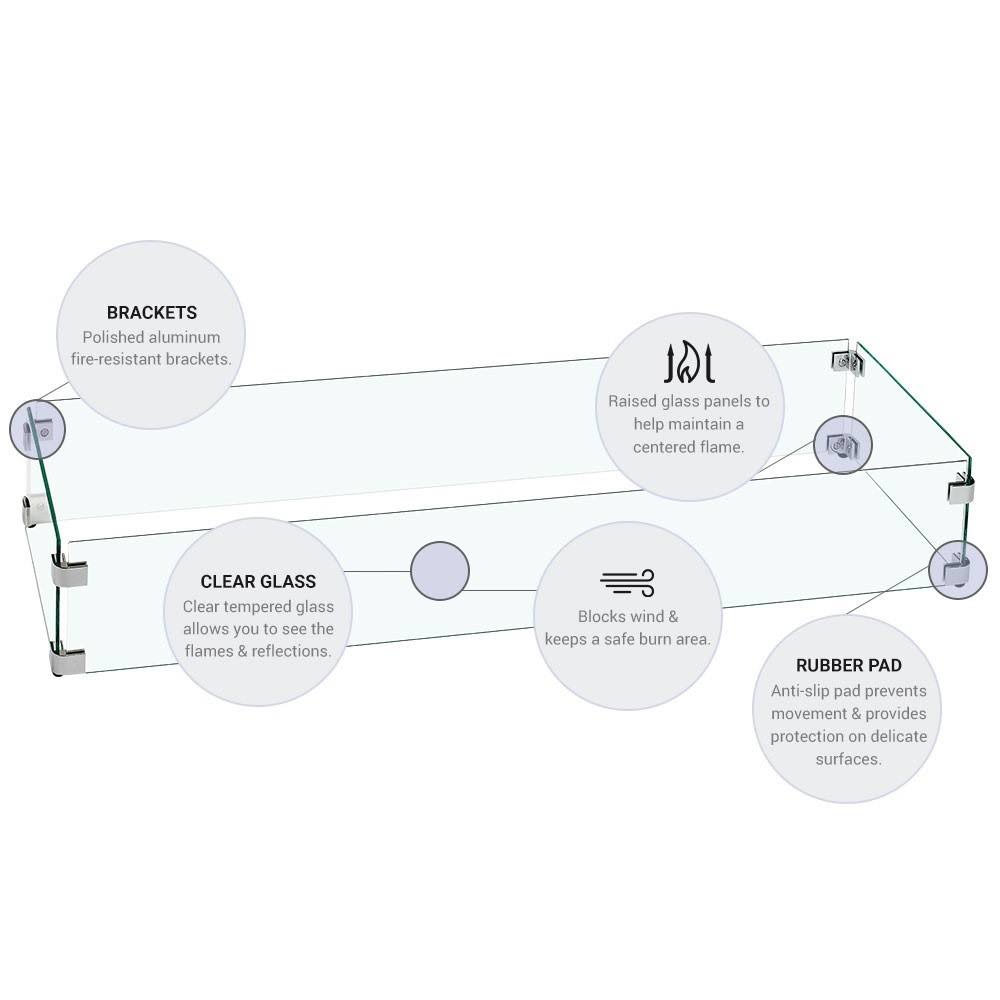 Square Fire Pit Glass Wind Guard S9110