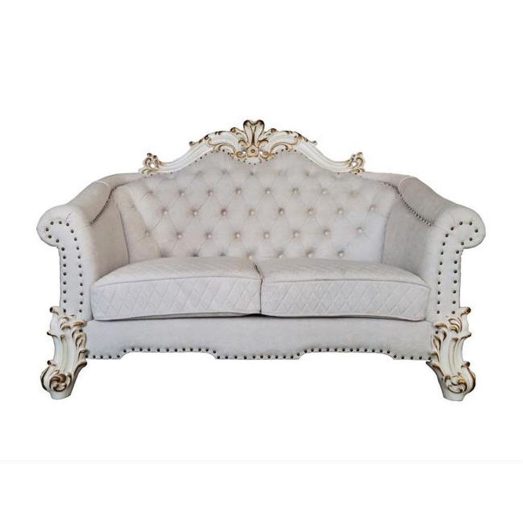Ivory & Pearl Velvet Love Seat Sofa with Toss Pillows K317