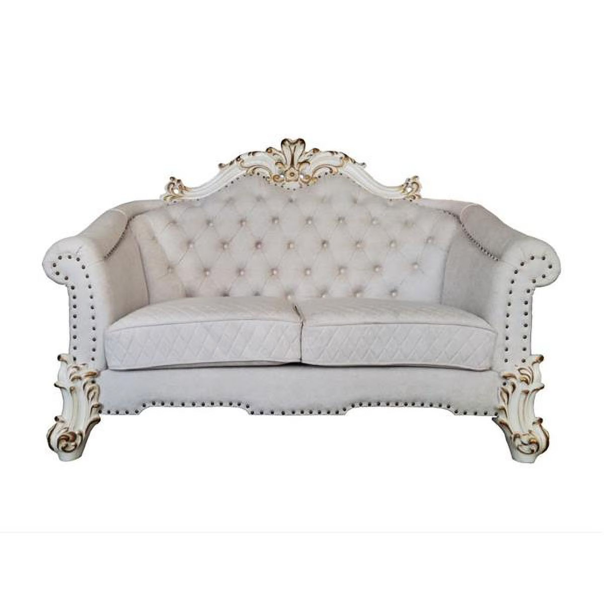 Ivory & Pearl Velvet Love Seat Sofa with Toss Pillows K317