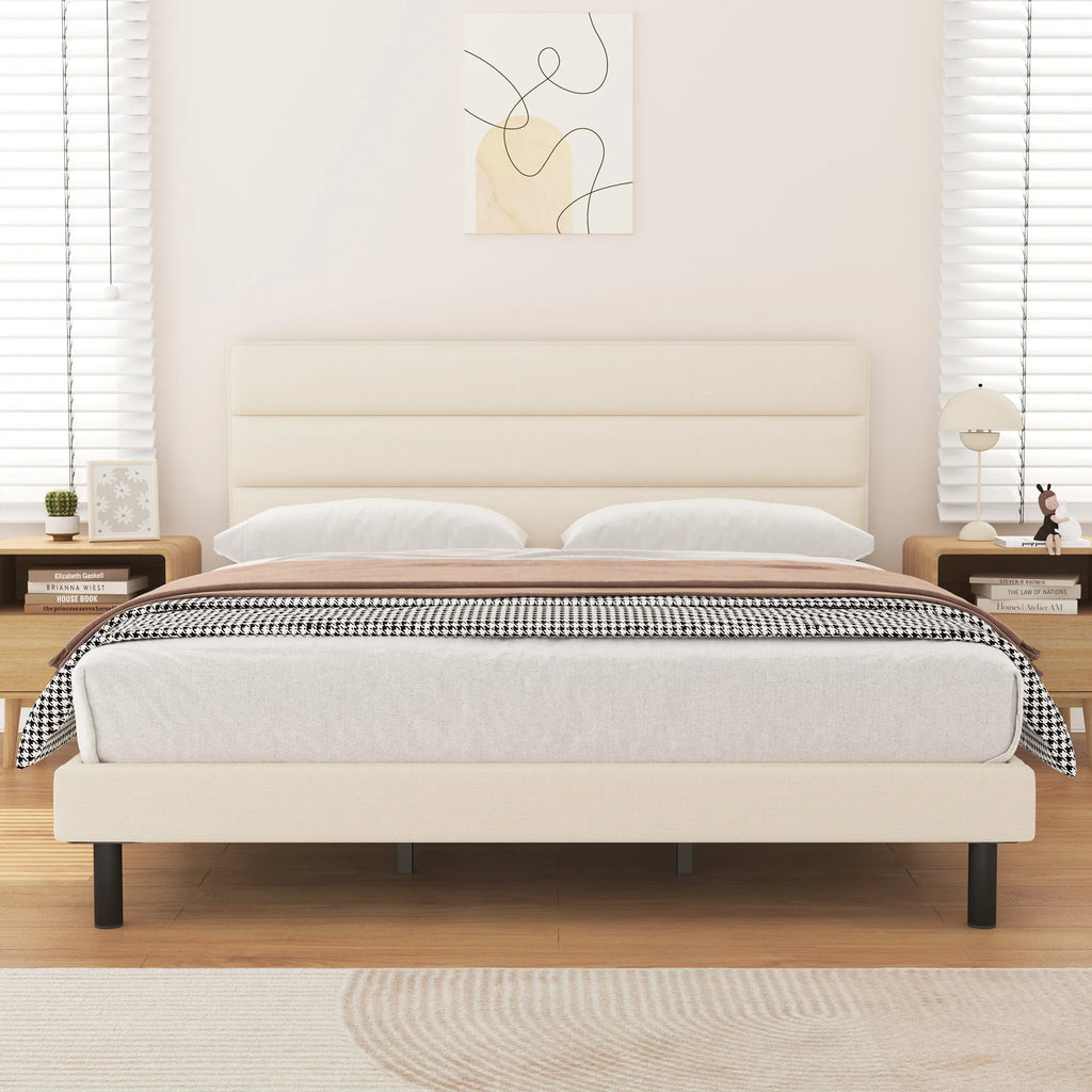 Queen Size Wingback Fabric Upholstered Platform Bed Frame D29751