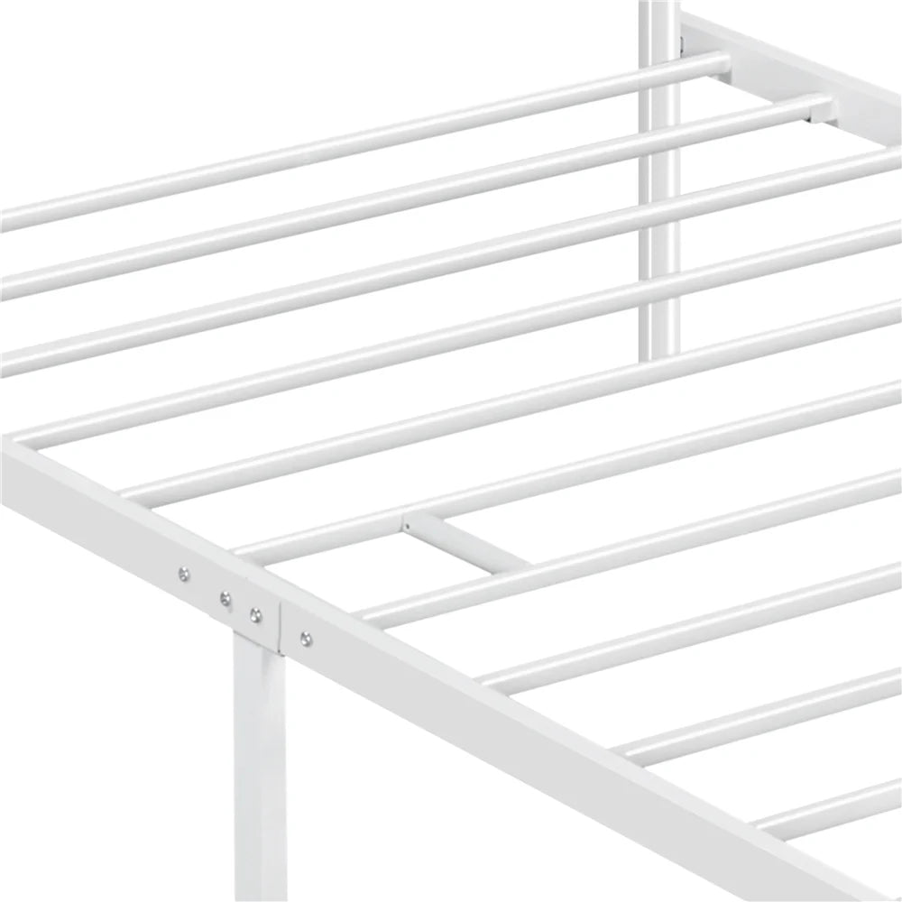 White Twin Metal Canopy Bed Frame with Headboard and Footboard N811758