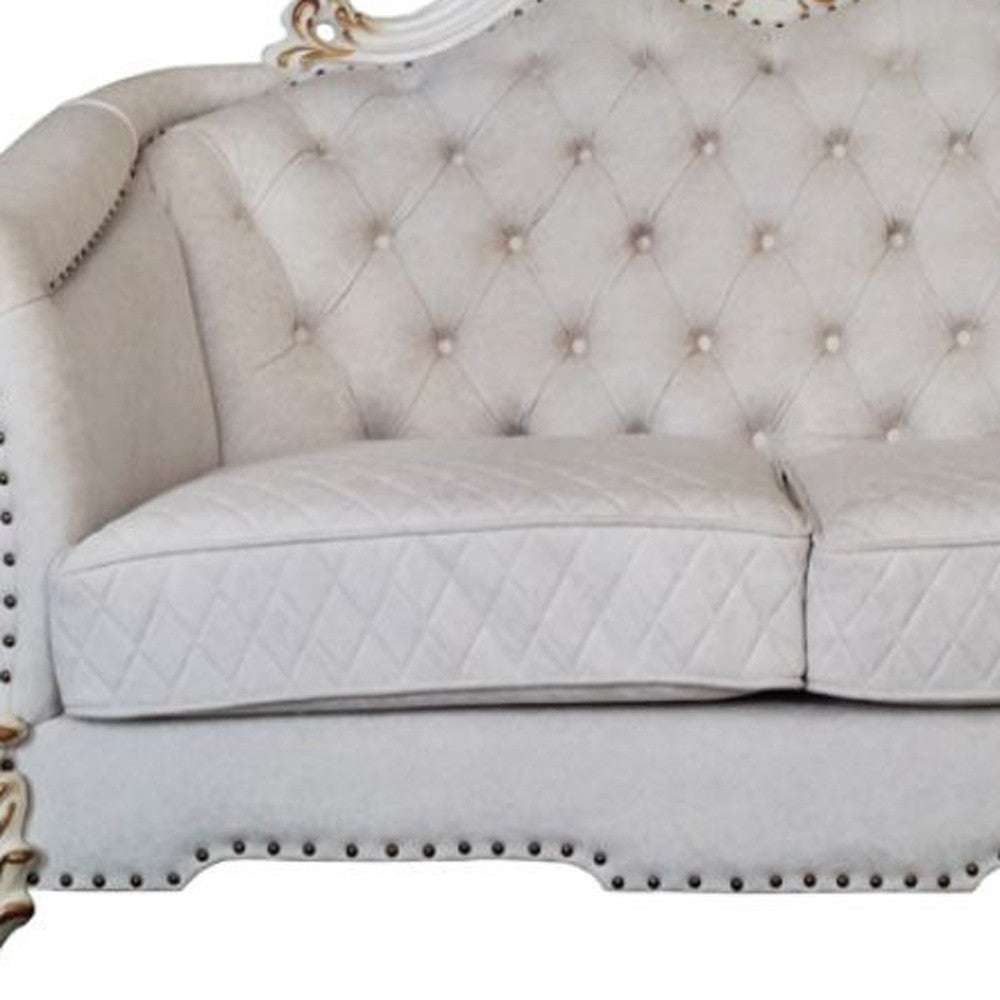 Ivory & Pearl Velvet Love Seat Sofa with Toss Pillows K317