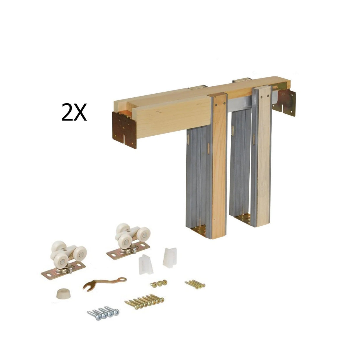 Matte White MDF Sliding French Double Pocket Doors with Kit Rail Hardware T6477