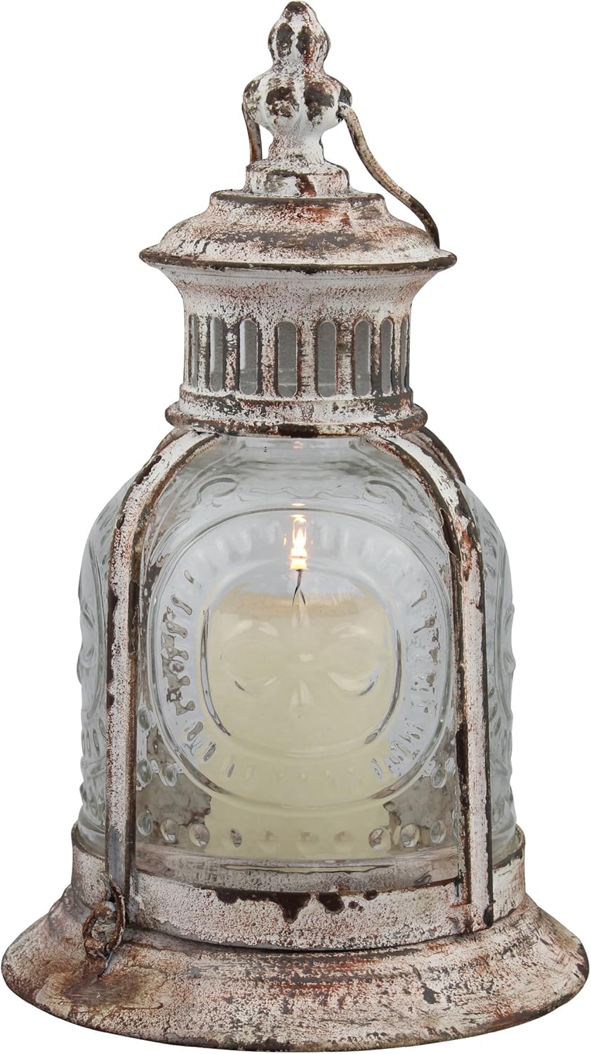 Antique Metal Votive Candle Lantern with Handle, Worn White, Pack of 2 J24509