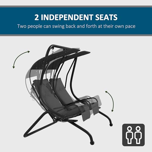 Patio Swing Chair with 2 Separate Seats, Removable Canopy and Cup Holders, Gray P799