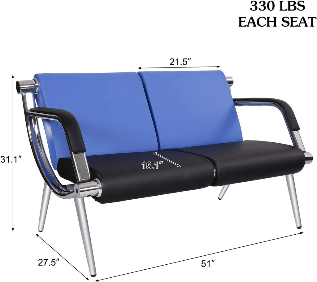 Blue PU Leather 2-Seat Reception Chair Q6365