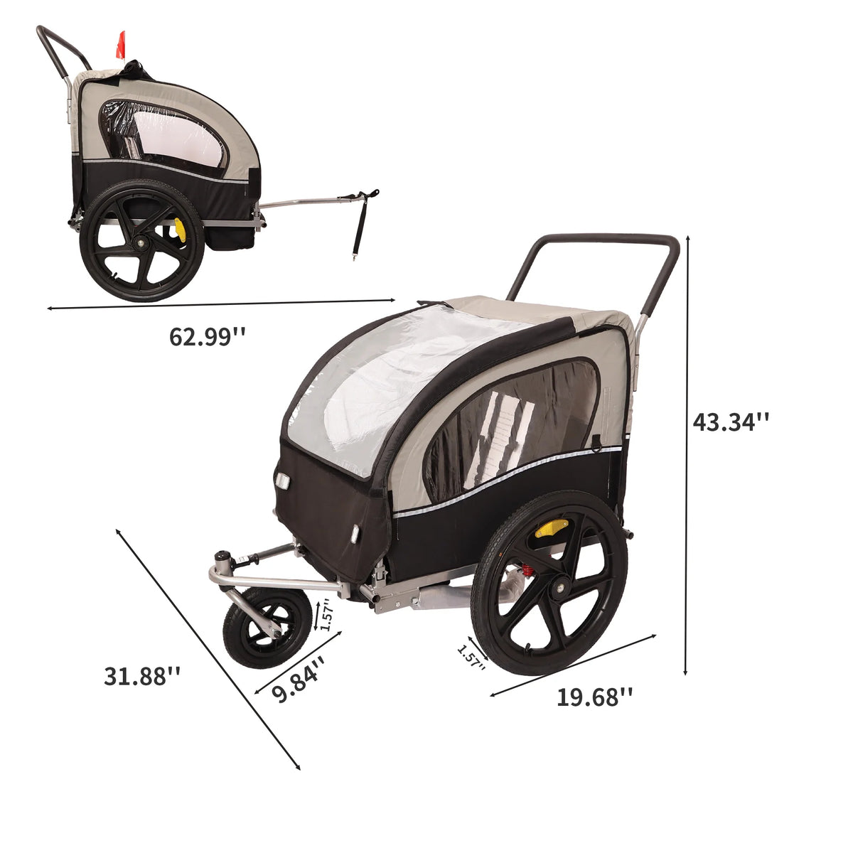Double 2 Seat Foldable Bike Trailer Stroller T62894