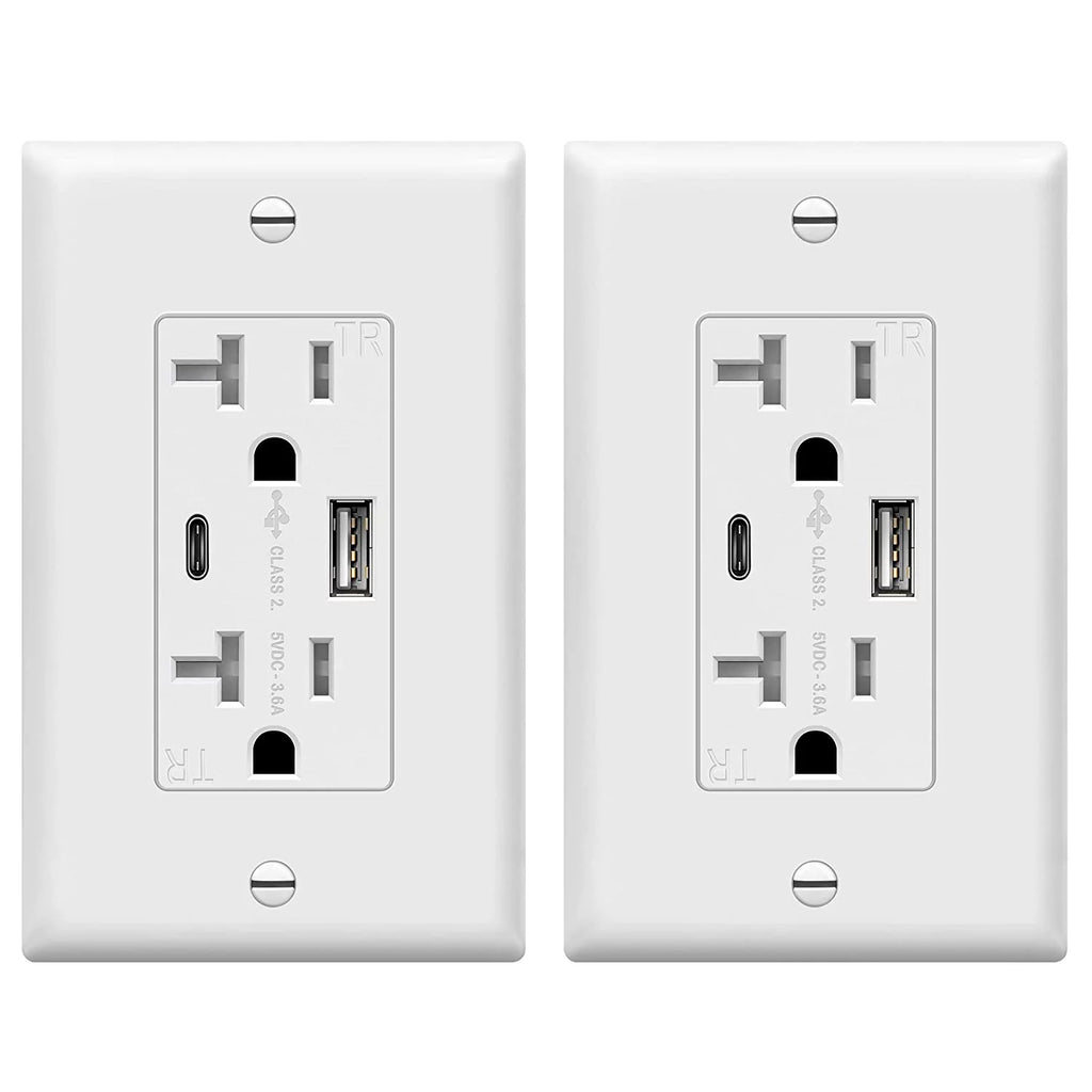20 Amp USB Outlet with 2 USB Charging Ports, White, 2 Pack J33542