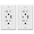 20 Amp USB Outlet with 2 USB Charging Ports, White, 2 Pack J33542