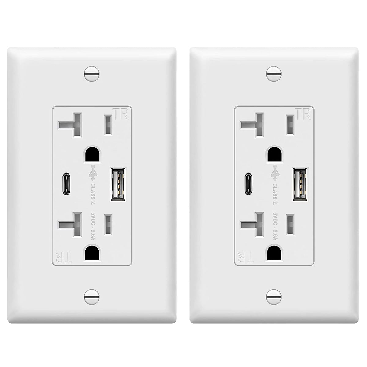 20 Amp USB Outlet with 2 USB Charging Ports, White, 2 Pack J33542